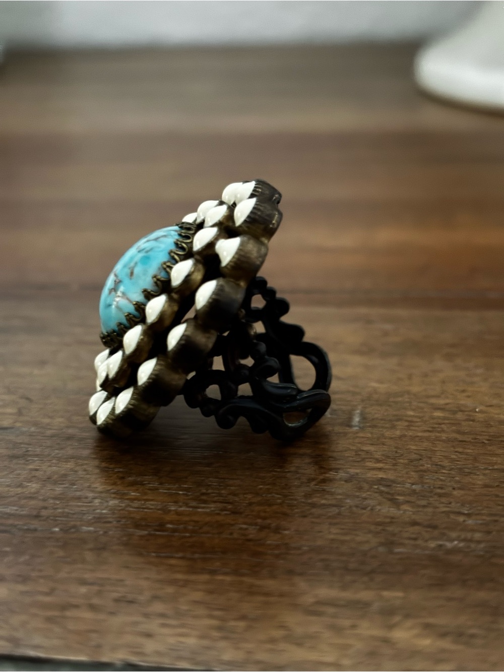 Turquoise and White Stone Cluster Women’s Ring